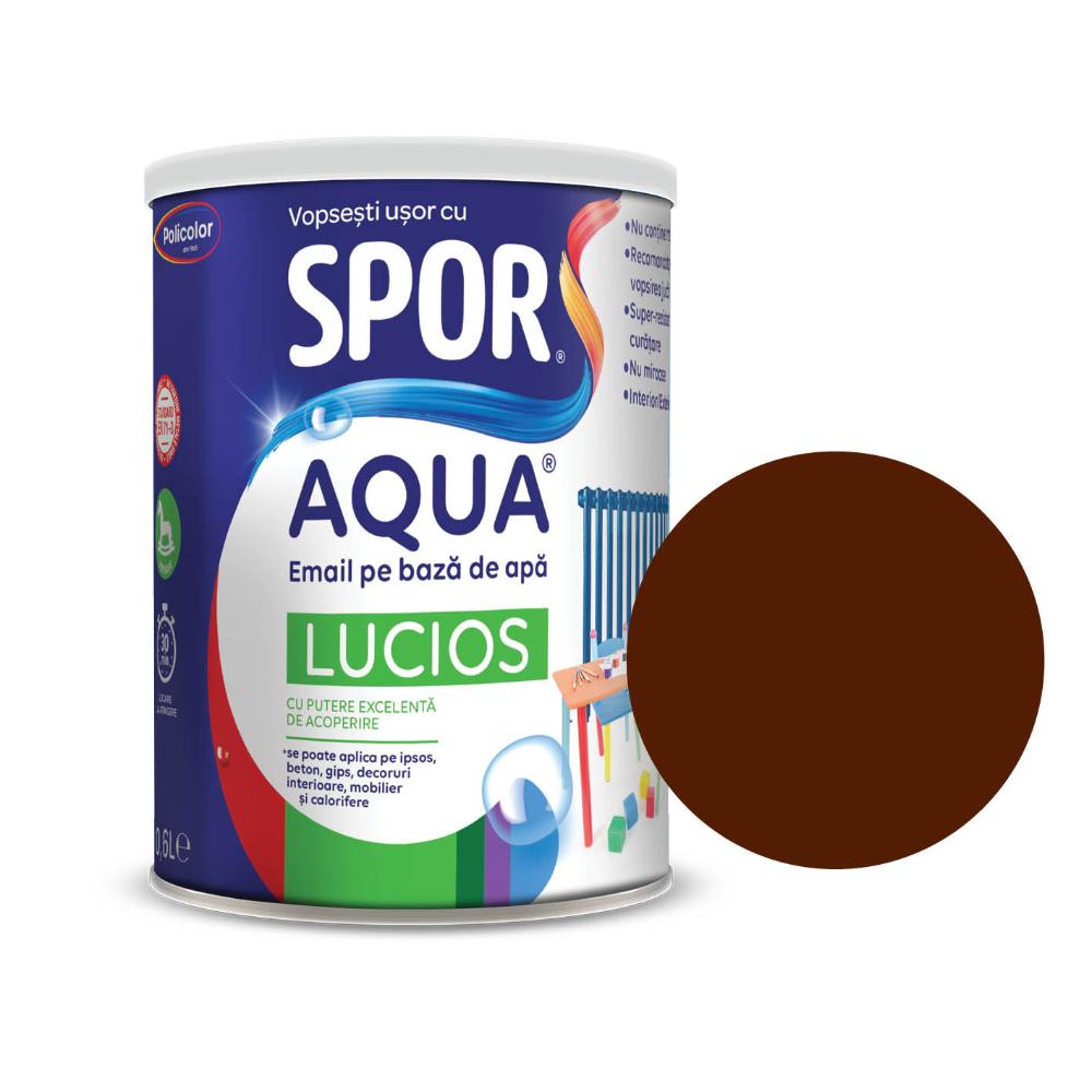 Email lucios Spor Aqua, pentru lemn/metal, interior/exterior, pe baza de apa, maro, 2.5 l