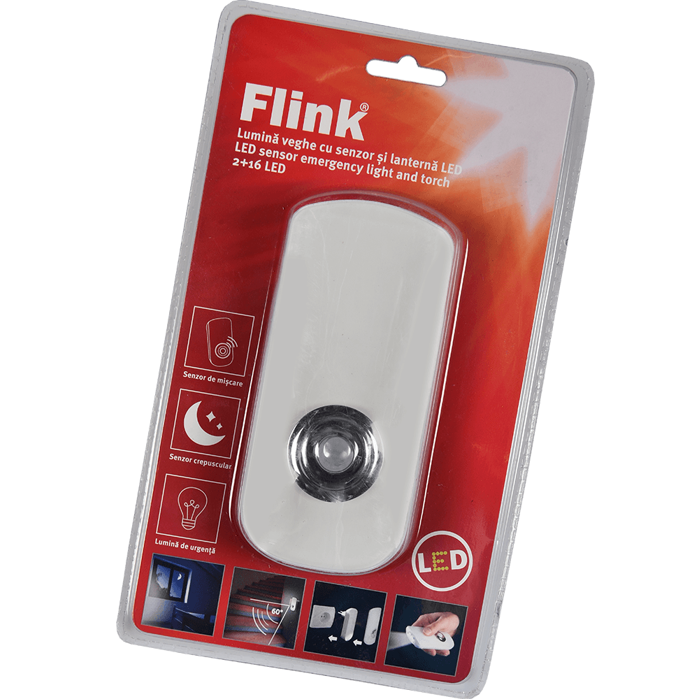 Lampa de veghe Flink 2 +16 LED, cu lanterna si senzor de miscare, utilizare la interior