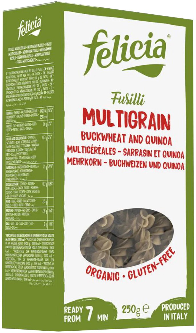 Fusilli bio multicereale din hrisca si quinoa 250g Felicia