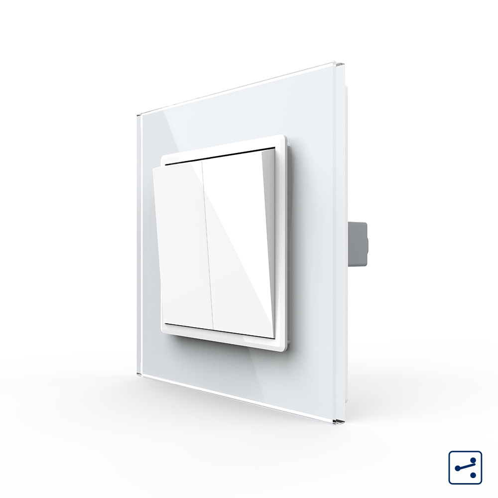 Intrerupator Dublu Mecanic Cap Scara LIVOLO cu Rama din Sticla – Serie Noua