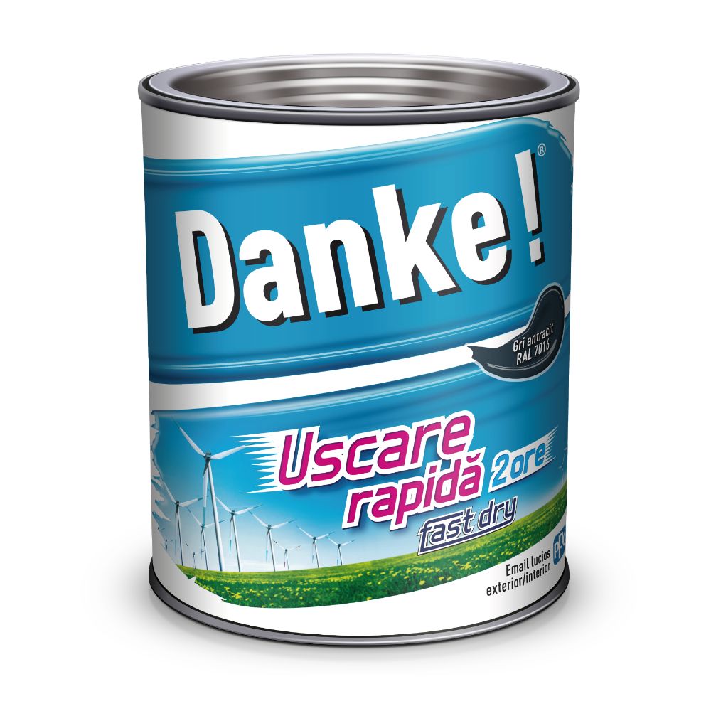 Email Danke uscare rapida, pentru metal, lemn, zidarie, exterior/interior, gri RAL7016, lucios, 2.5 l