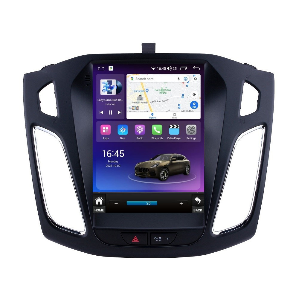 Navigatie dedicata cu Android tip tesla Ford Focus III 2011 - 2018, 4GB RAM, Radio GPS Dual Zone, Touchscreen IPS 9.7" HD, Internet Wi-Fi si slot SIM 4G, Bluetooth, MirrorLink, USB