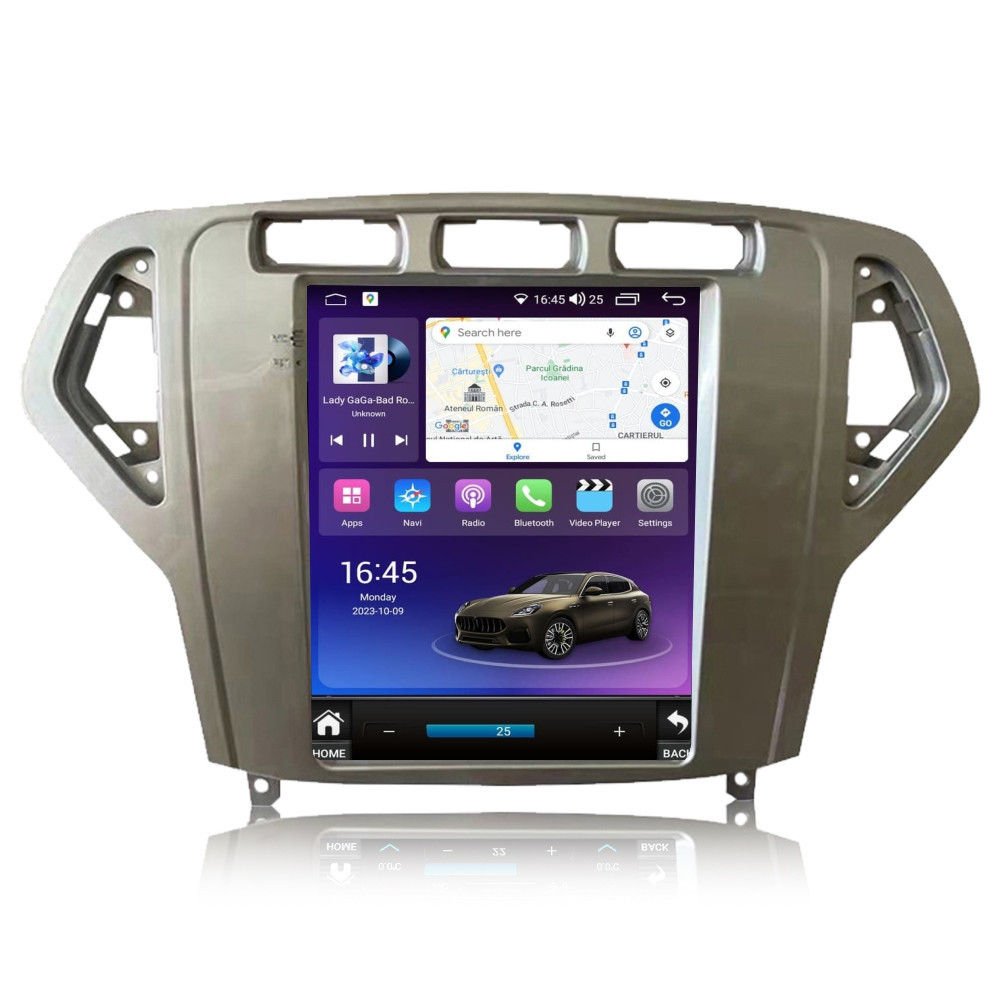 Navigatie dedicata cu Android tip tesla Ford Mondeo IV 2007 - 2011 clima automata, gri, 4GB RAM, Radio GPS Dual Zone, Touchscreen IPS 9.7" HD, Internet Wi-Fi si slot SIM 4G, Bluetooth, MirrorLink, USB