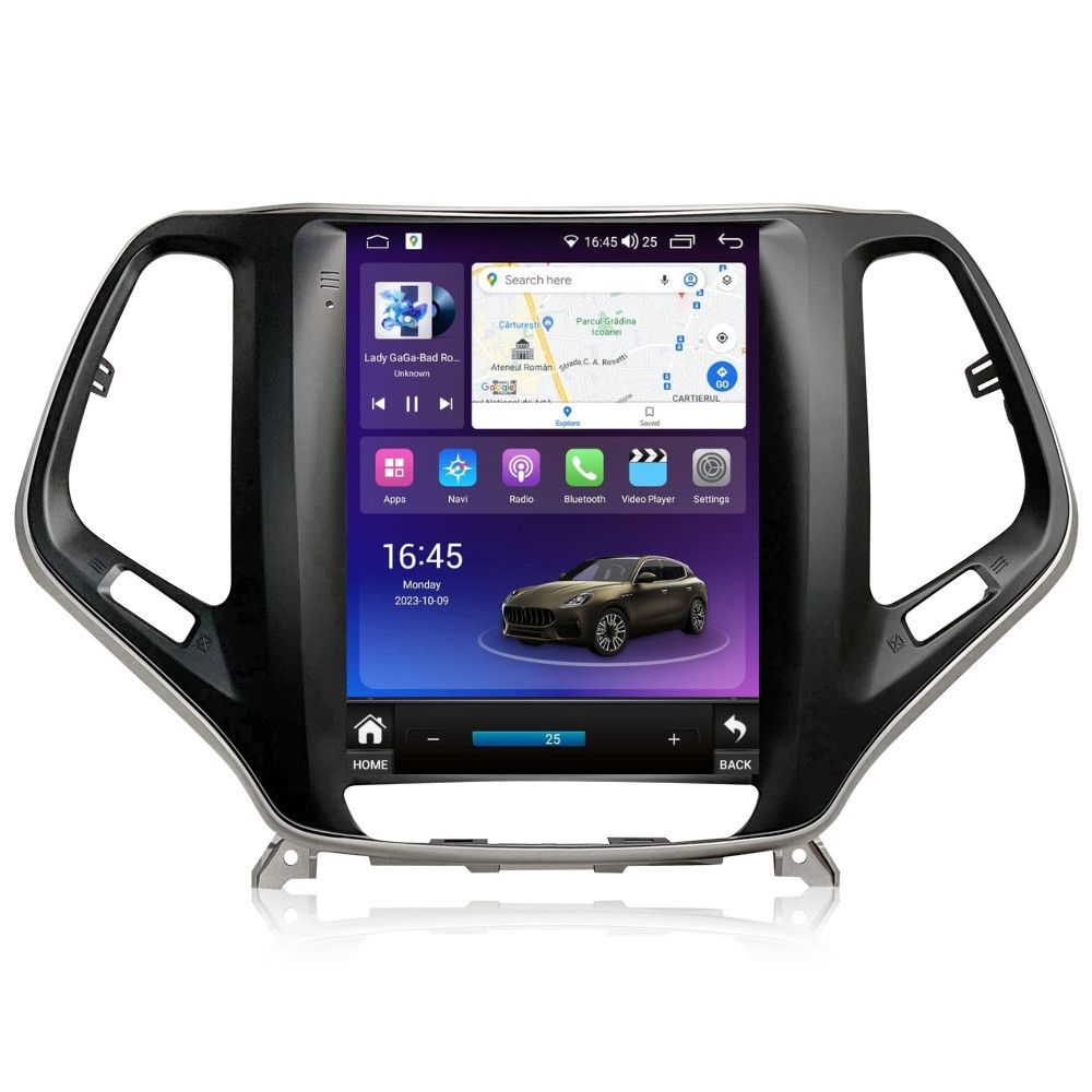 Navigatie dedicata cu Android tip tesla Jeep Cherokee V 2014 - 2019, 4GB RAM, Radio GPS Dual Zone, Touchscreen IPS 9.7" HD, Internet Wi-Fi si slot SIM 4G, Bluetooth, MirrorLink, USB