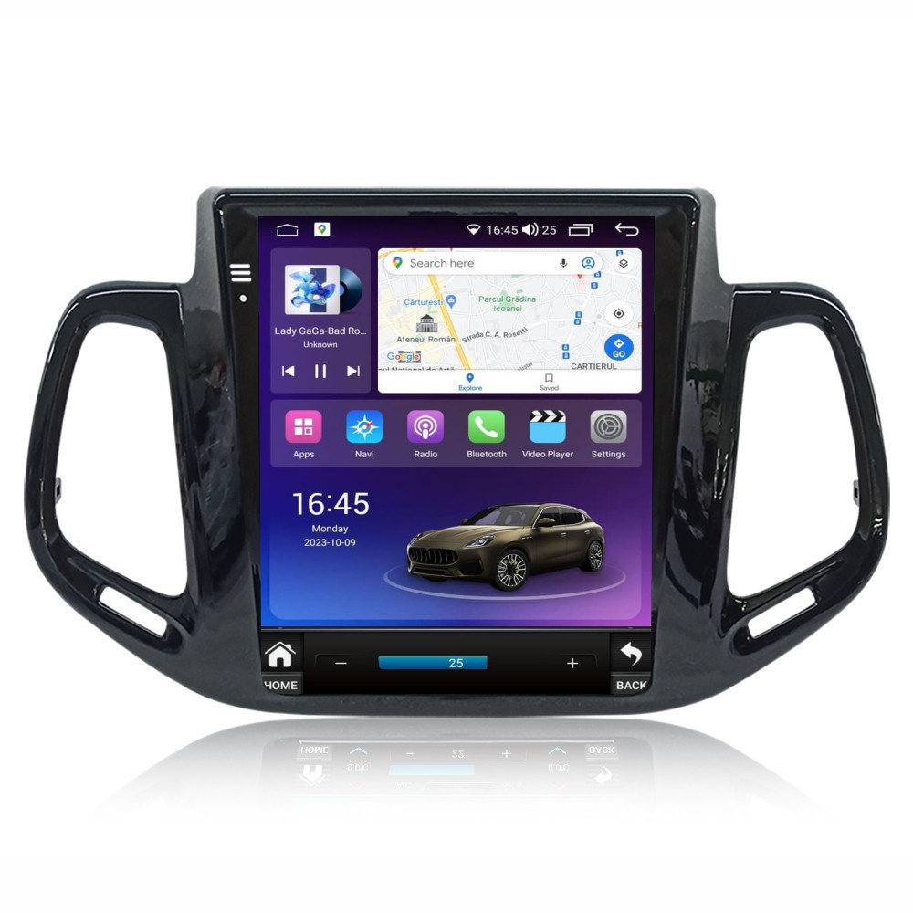 Navigatie dedicata cu Android tip tesla Jeep Compass II dupa 2016, 4GB RAM, Radio GPS Dual Zone, Touchscreen IPS 9.7" HD, Internet Wi-Fi si slot SIM 4G, Bluetooth, MirrorLink, USB