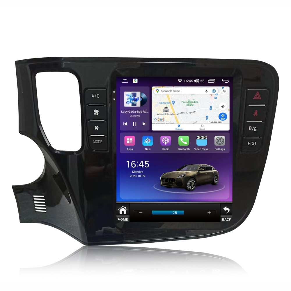 Navigatie dedicata cu Android tip tesla Mitsubishi Outlander III 2012 - 2019, 4GB RAM, Radio GPS Dual Zone, Touchscreen IPS 9.7" HD, Internet Wi-Fi si slot SIM 4G, Bluetooth, MirrorLink, USB