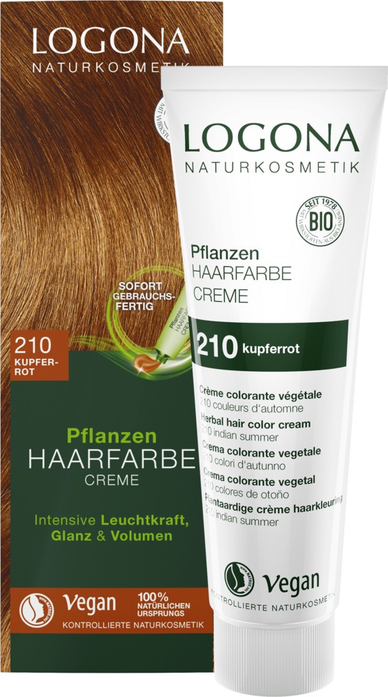Vopsea de par crema, Rosu cupru 210, 150ml Logona