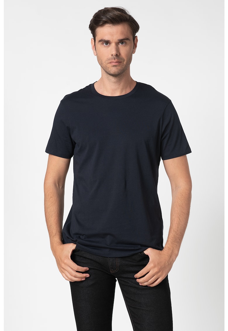 Tricou slim fit cu decolteu la baza gatului - Bleumarin