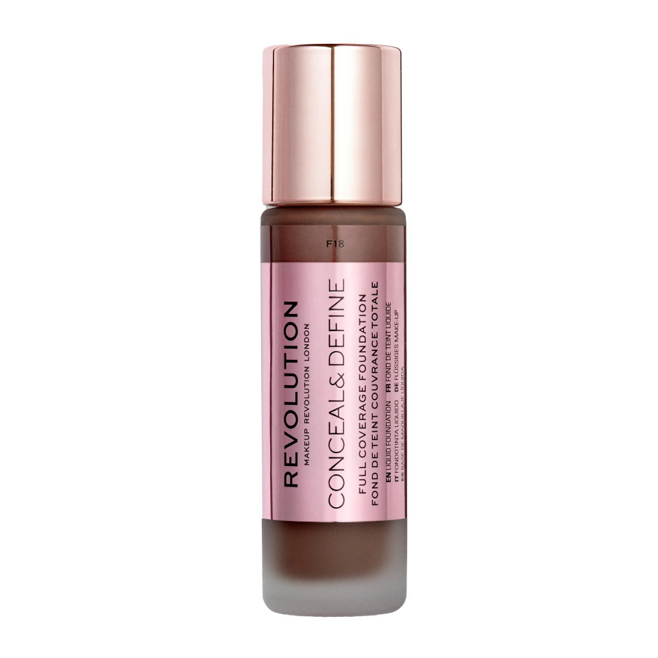 Corector Makeup Revolution, Conceal & Define, Oil Free, Cream Foundation, 23 ml (Culoare produse: F 18)