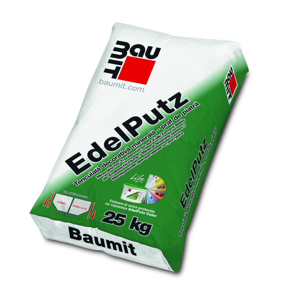 Tencuiala decorativa minerala Baumit Classico, praf de piatra, granulatie 2 mm, interior/exterior, alb natur, 25 kg