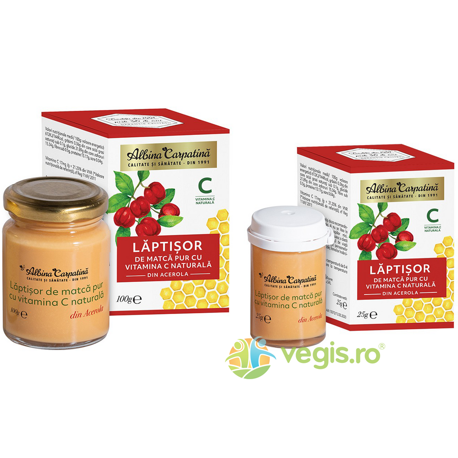Pachet Laptisor de Matca Pur cu Vitamina C Naturala din Acerola 100g + 25g