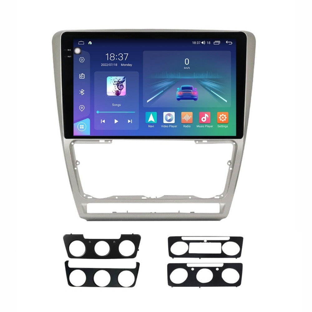 Navigatie dedicata cu Android Skoda Octavia II 2004 - 2013, gri, 4GB RAM, Radio GPS Dual Zone, Display 2K QLED 10.36" Touchscreen, Internet Wi-Fi si slot SIM 4G, Bluetooth, MirrorLink, USB