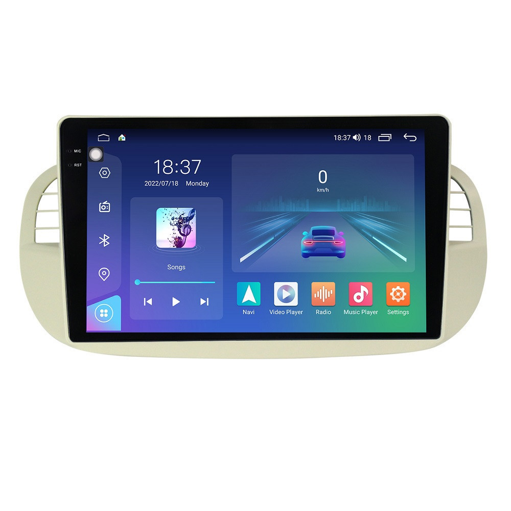 Navigatie dedicata cu Android Fiat 500 2007 - 2015, gri, 4GB RAM, Radio GPS Dual Zone, Display 2K QLED 9.5" Touchscreen, Internet Wi-Fi si slot SIM 4G, Bluetooth, MirrorLink, USB