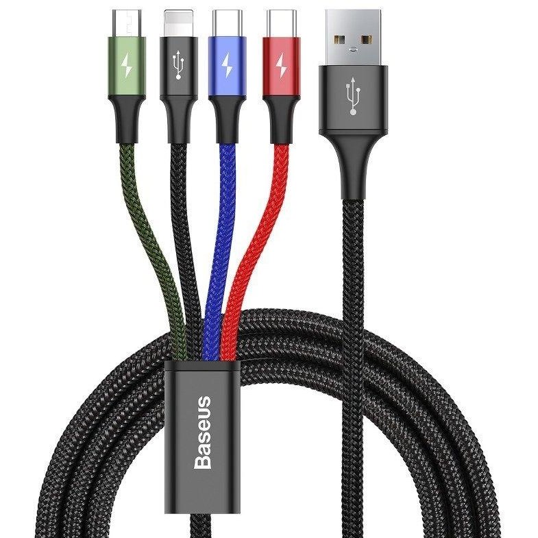 Cablu de date Rapid 4 in 1, 2x USB Type-C/Lightning/Micro-USB, 3.5A, 1.2m, Negru
