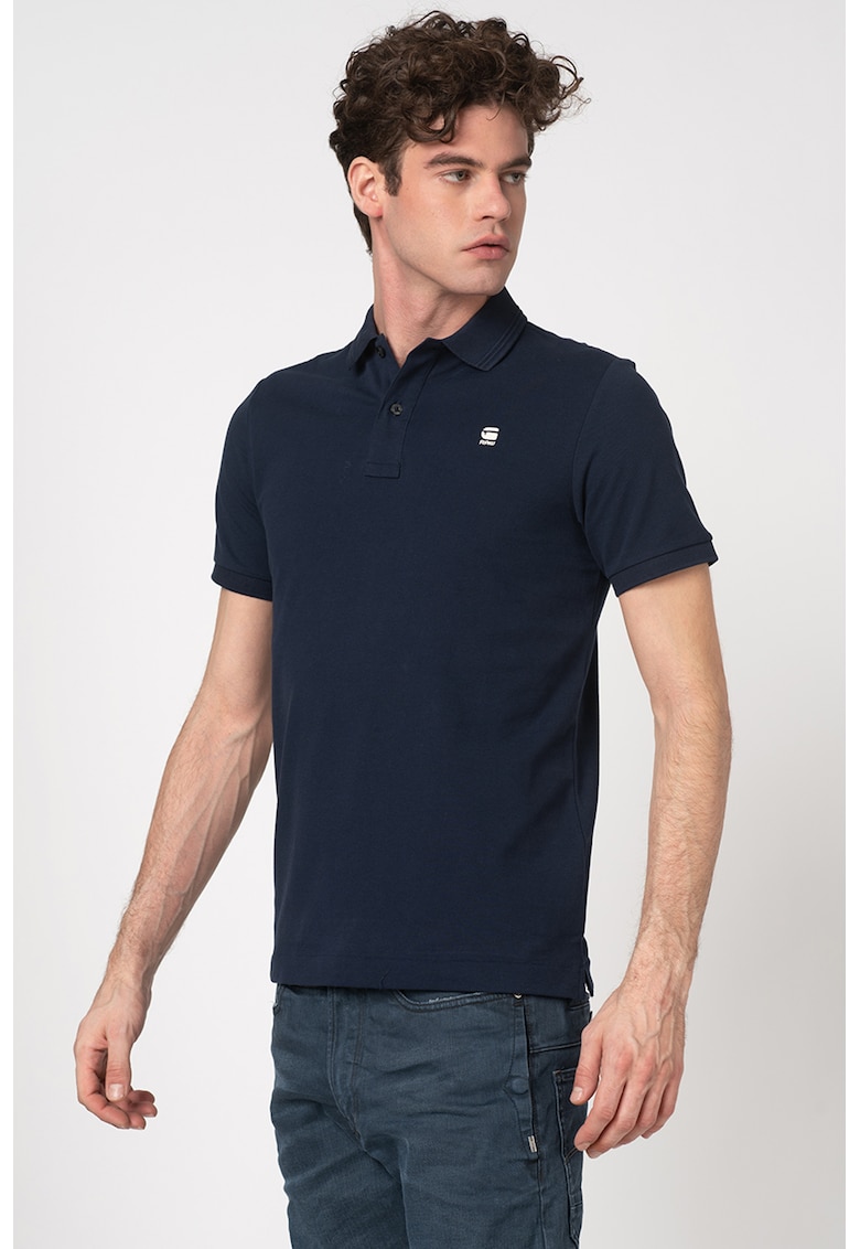 Tricou polo slim fit din material pique Dunda - Alb/Bleumarin