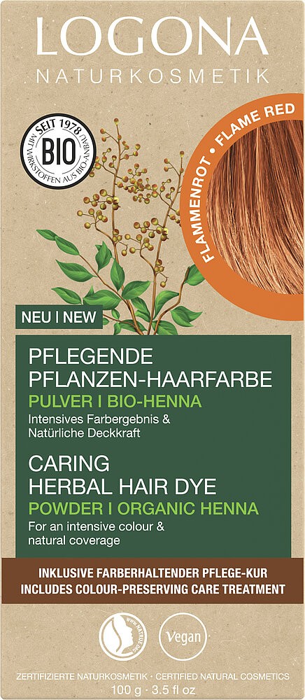 Vopsea de par pulbere, pe baza de plante, rosu foc, 100g Logona