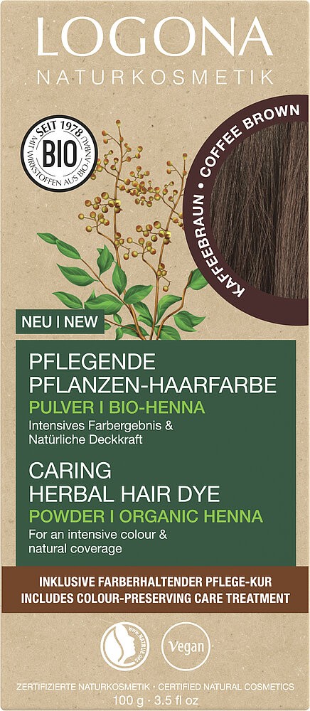 Vopsea de par pulbere, pe baza de plante, castaniu cafea, 100g Logona