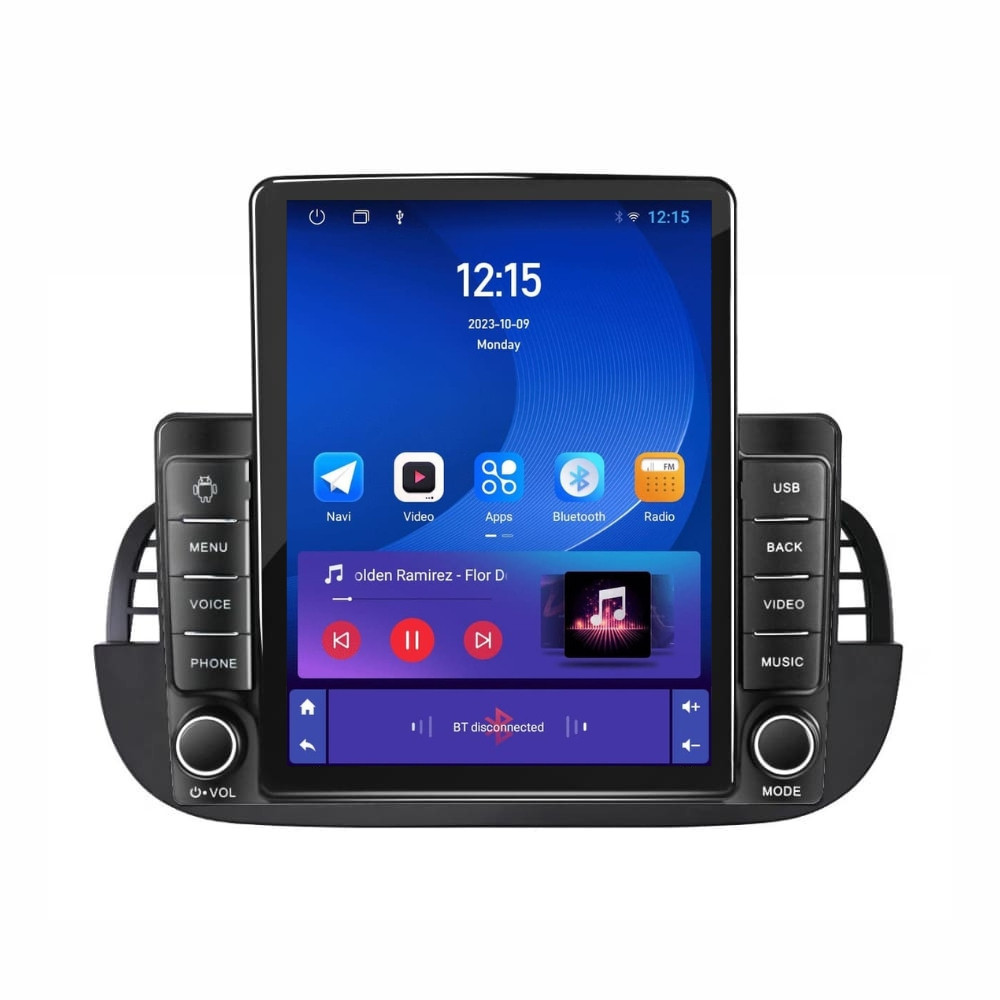 Navigatie dedicata cu Android Fiat 500 2007 - 2015, negru, 1GB RAM, Radio GPS Dual Zone, Touchscreen IPS 9.7" HD tip Tesla, Internet Wi-Fi, Bluetooth, MirrorLink, USB