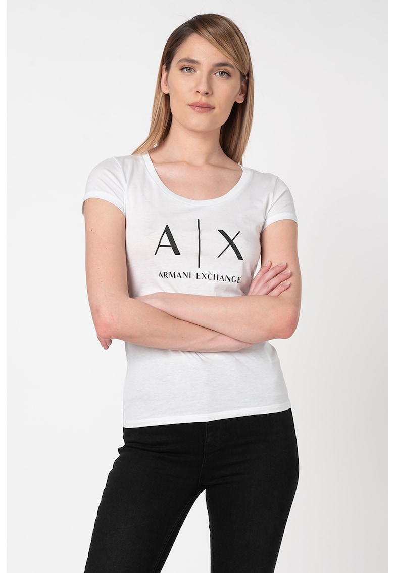 Tricou slim fit de bumbac - Alb/Negru