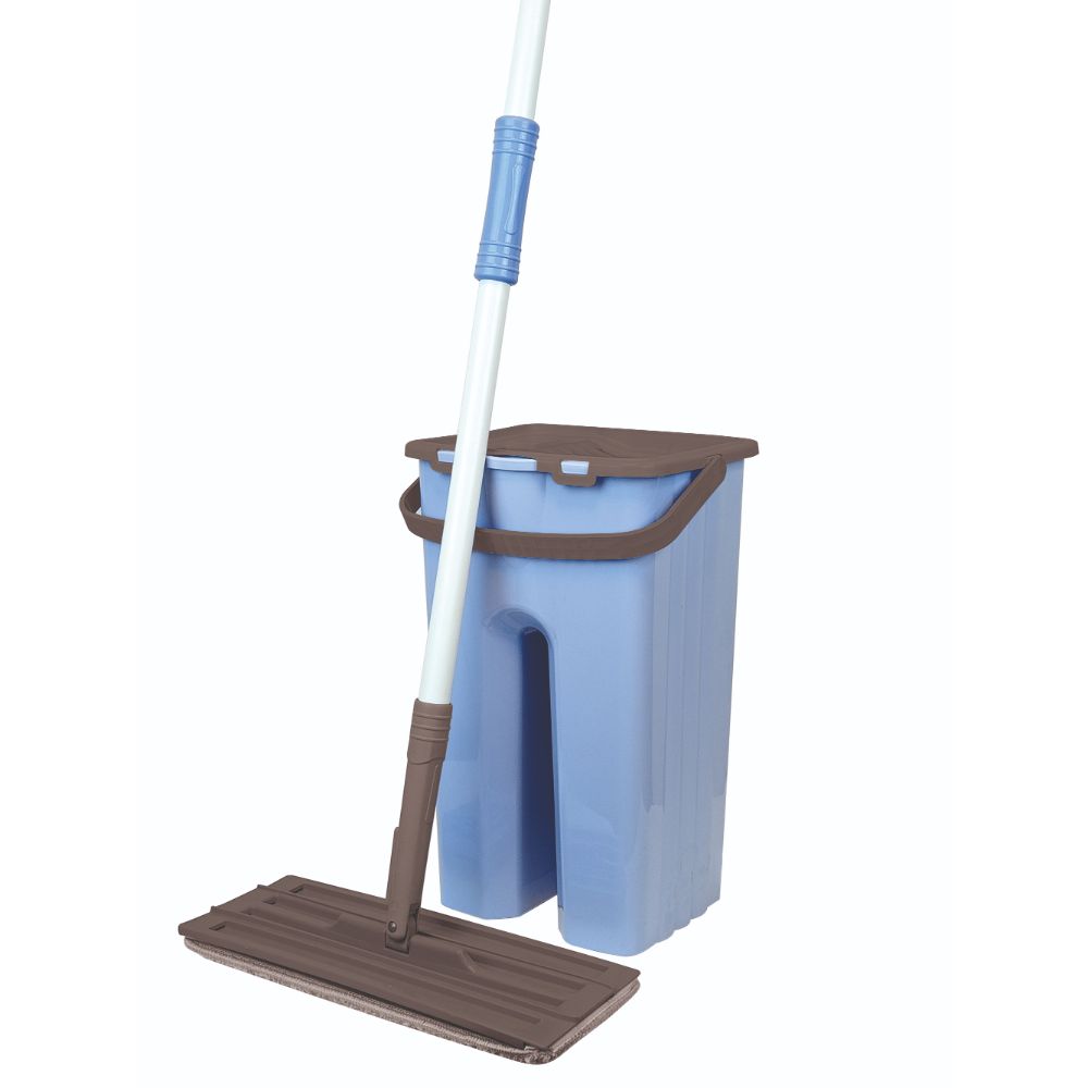 Set curatenie galeata si mop plat, microfibra, albastru, 8 l