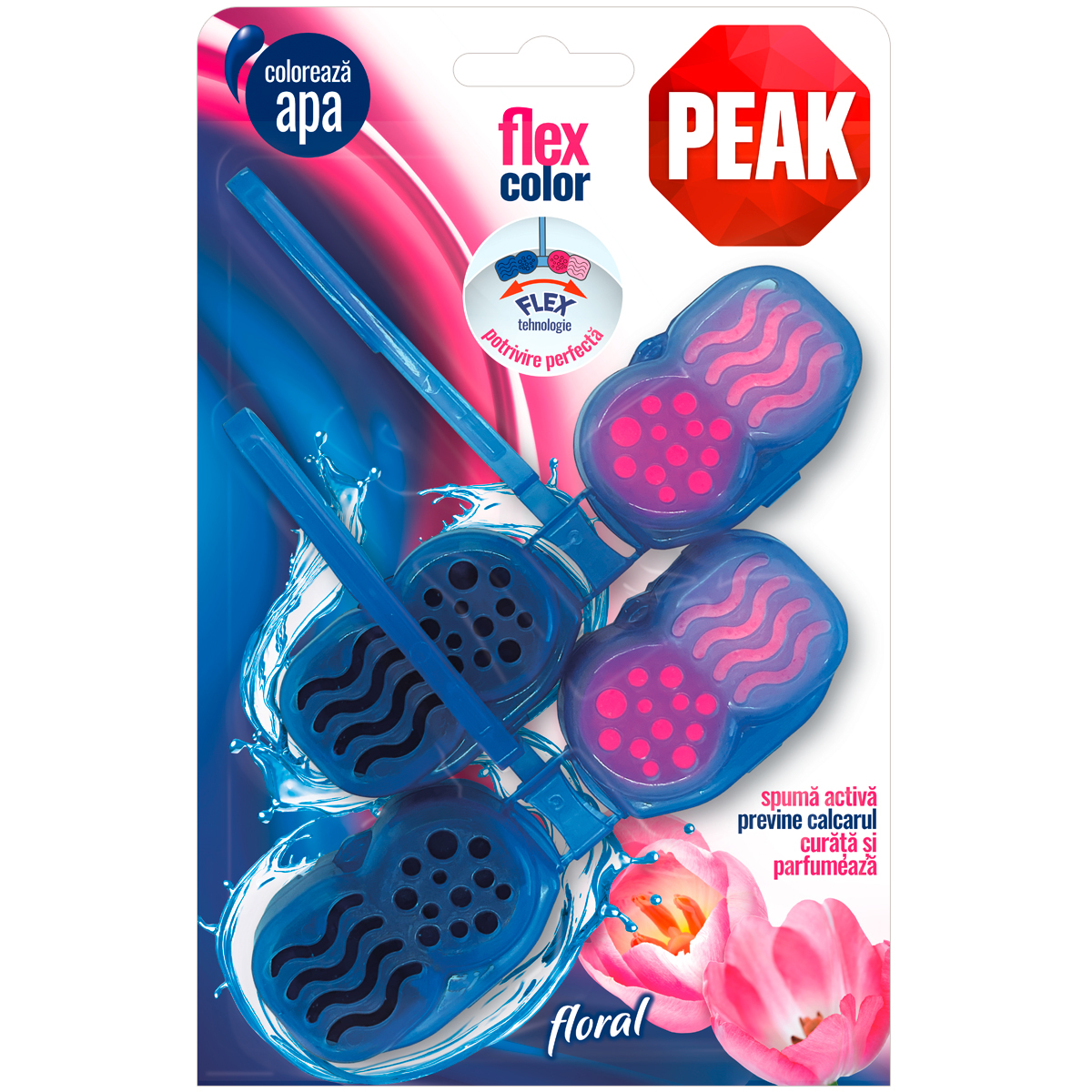 Odorizant toaleta PEAK Flex Color Floral, roz, 2 x 48g