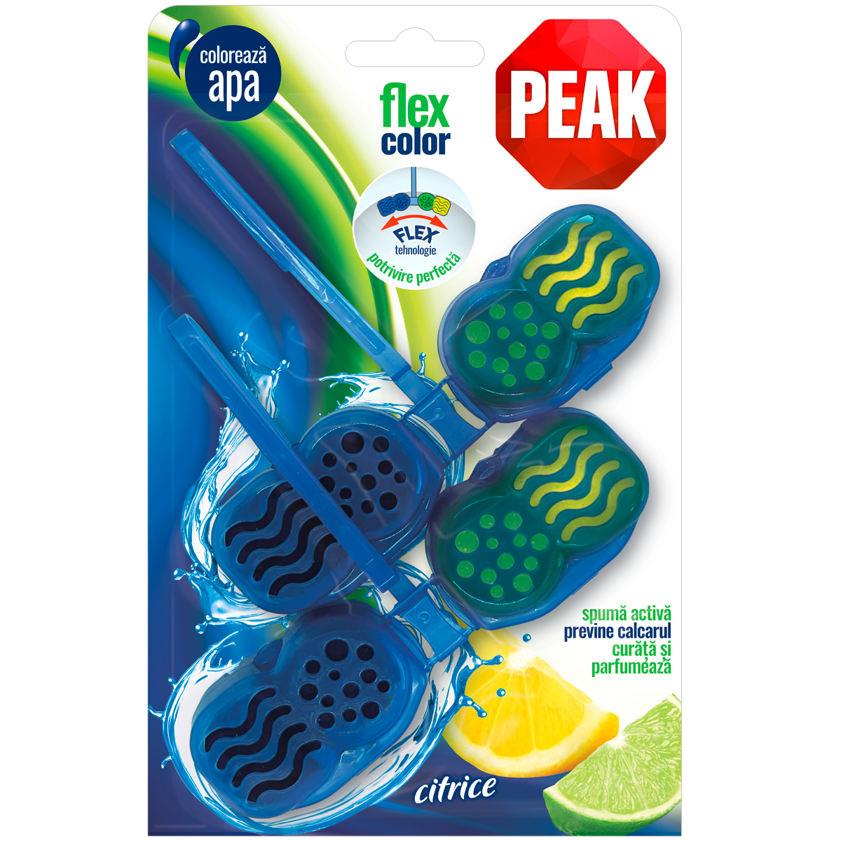 Odorizant toaleta PEAK Flex Color Citrice, galben, 2 x 48g