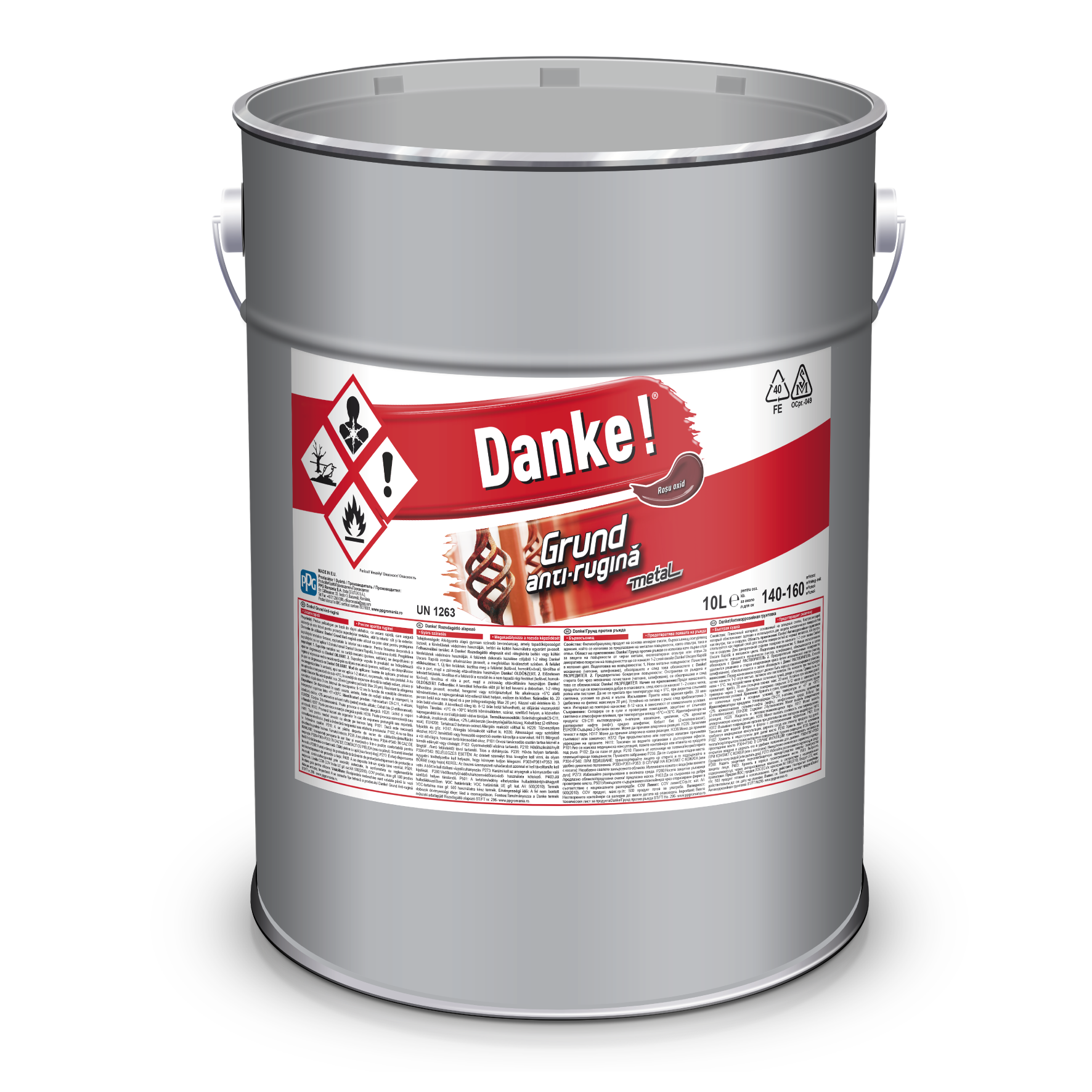 Grund metal anti-rugina Danke, interior/exterior, rosu oxid,10 L