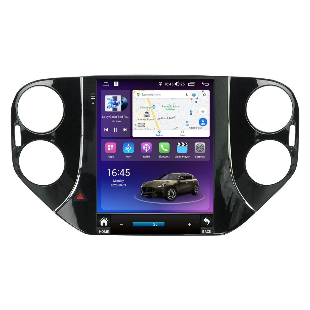 Navigatie dedicata cu Android tip tesla VW Tiguan I 2007 - 2012, 8GB RAM, Radio GPS Dual Zone, Touchscreen IPS 9.7" HD, Internet Wi-Fi si slot SIM 4G, Bluetooth, MirrorLink, USB
