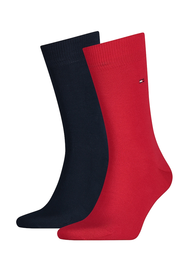 Set de sosete lungi cu logo brodat - 2 perechi - Rosu/Bleumarin