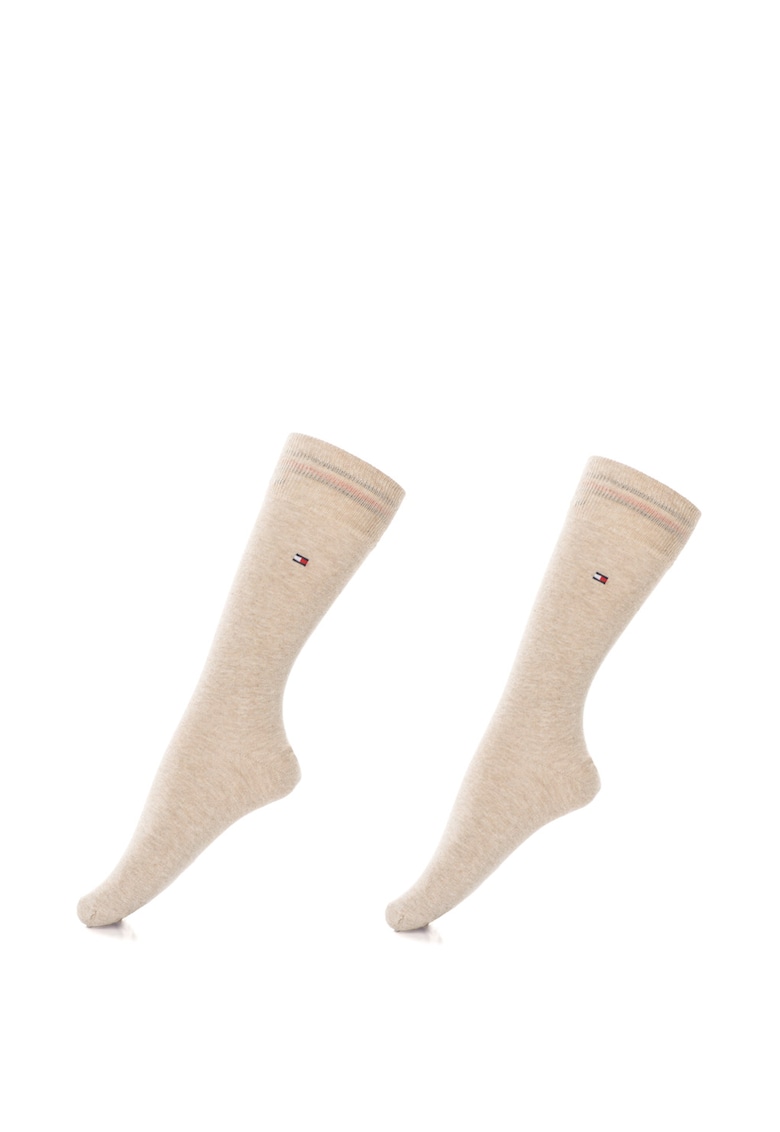 Set de sosete lungi cu logo brodat - 2 perechi - Bej