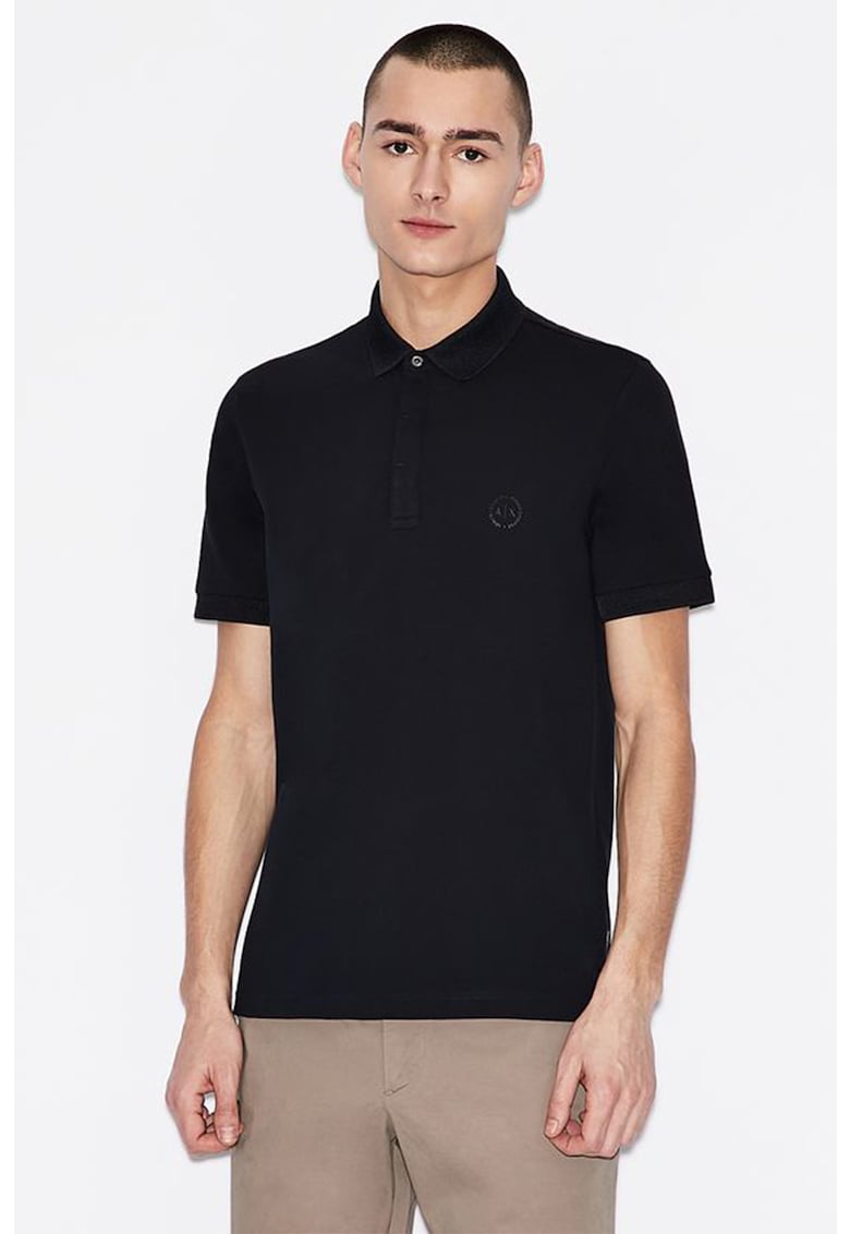 Tricou polo slim fit cu logo discret - Bleumarin