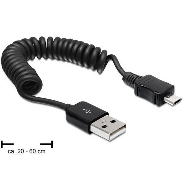 Cablu spiralat Delock USB 2.0-A tata la micro USB-B tata, rezistent la indoire