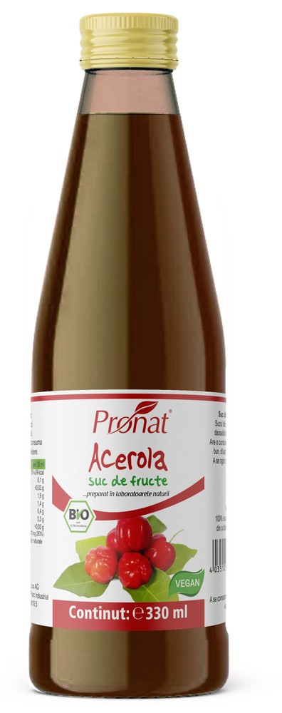 Suc de acerola 100%, bio, 330ml Medicura