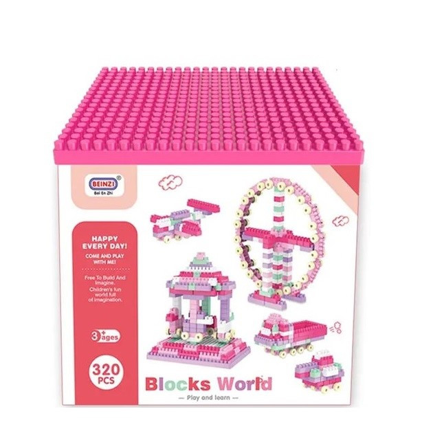 Set blocuri de construit STEM Toy Samll, 320 piese, Roz