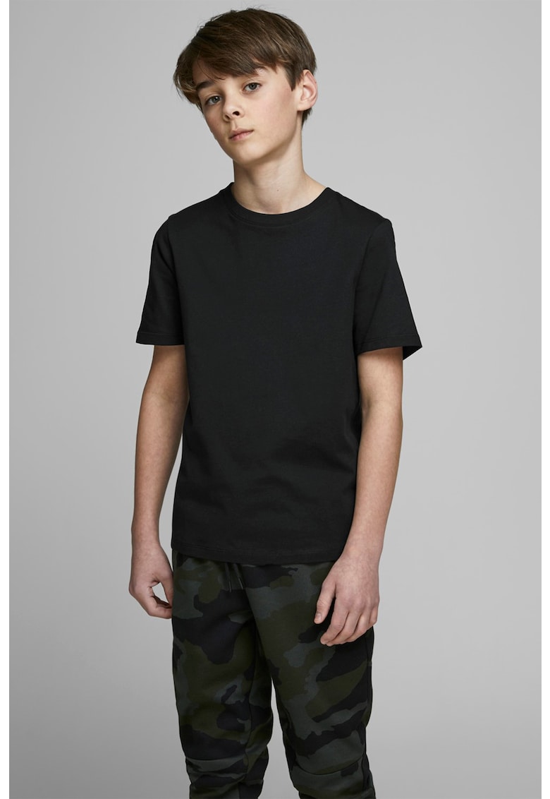 Tricou din amestec de bumbac organic cu decolteu la baza gatului - Negru