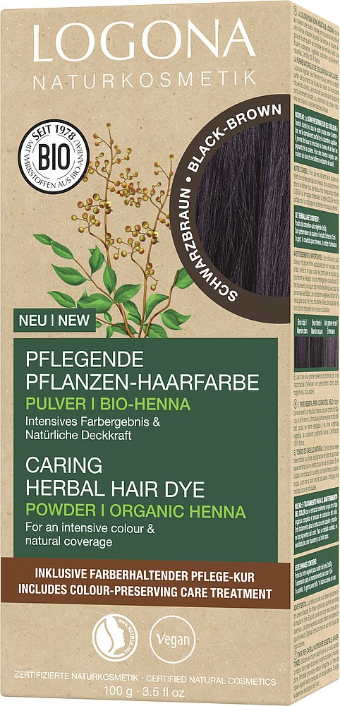 Vopsea de par bio pe baza de plante, maro inchis 100g Logona