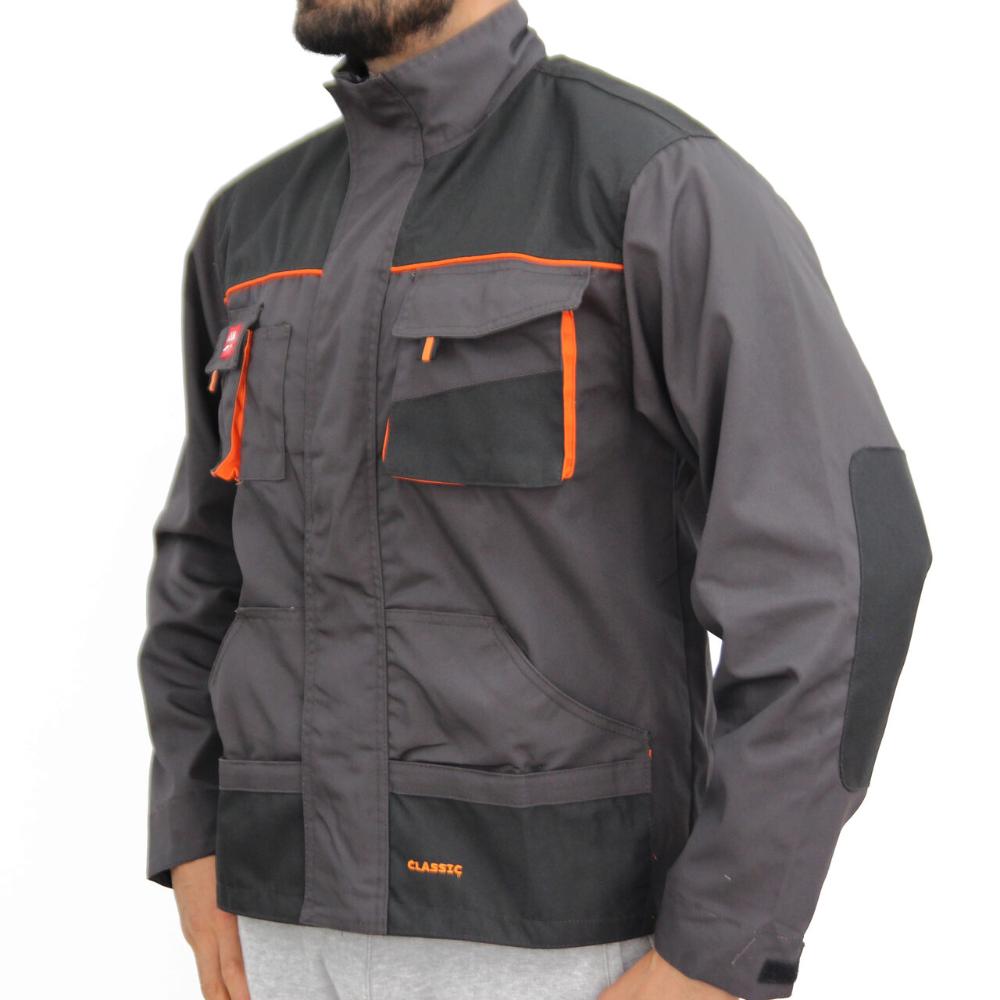 Jacheta de protectie Classic, tercot, cu elemente reflectorizante, buzunare multiple, toate sezoanele, gri cu negru, marimea 50