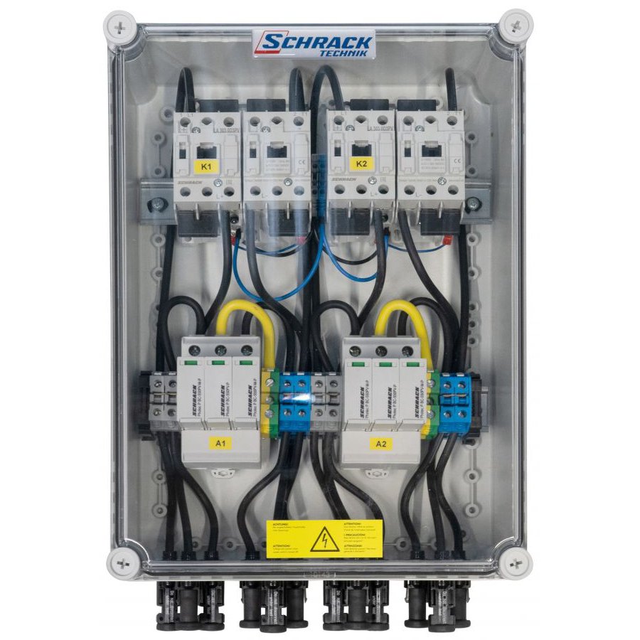 Cofret cu descarcator pentru instalatii fotovoltaice ( pentru 2 invertoare ) PV-CombiBox BC Prot.+Fire, 2Mpp Tracker1000Vdc Schrack PVPF1002--