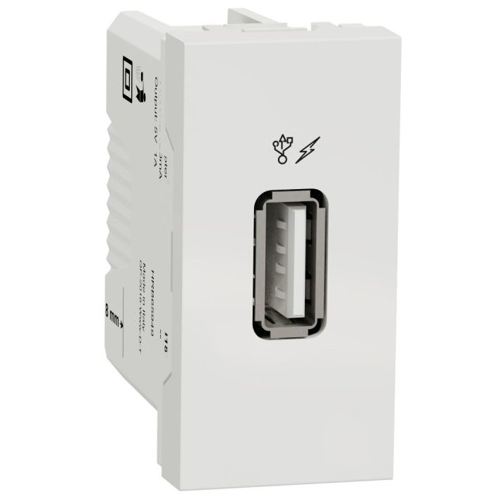 Priza incarcare USB 1A 1 modul Schneider Noua Unica NU342818, alb