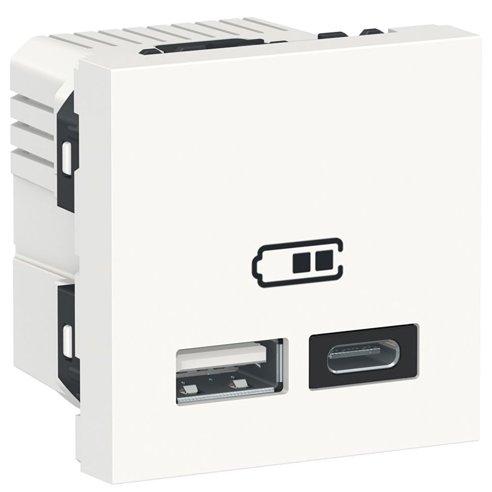 Priza dubla incarcare USB 2.0 2 module A+C Schneider Noua Unica NU301818, alb