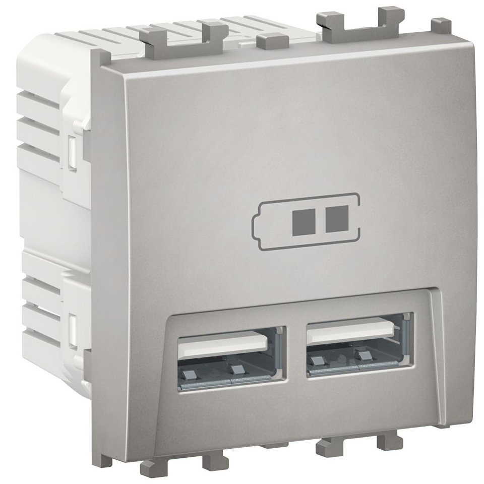 Priza dubla incarcare USB 2 module Schneider Easy Styl LMR9910004, argintiu