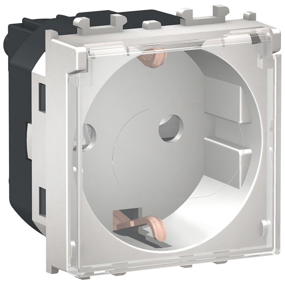 Priza 2P+E 2 module cu obturatoare + capac transparent Schneider Easy Styl LMR5310004, argintiu
