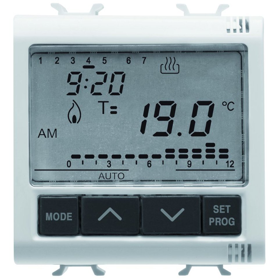 Termostat electronic cu programare zilnica/saptamanala 2 module Gewiss Chorus GW10703, alb