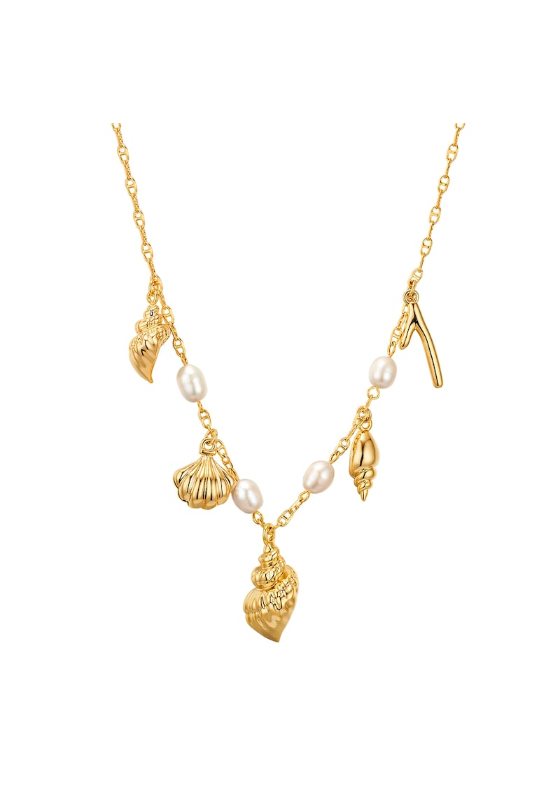Colier de aur de 14K filat - cu pandantive si perle de cultura - Auriu