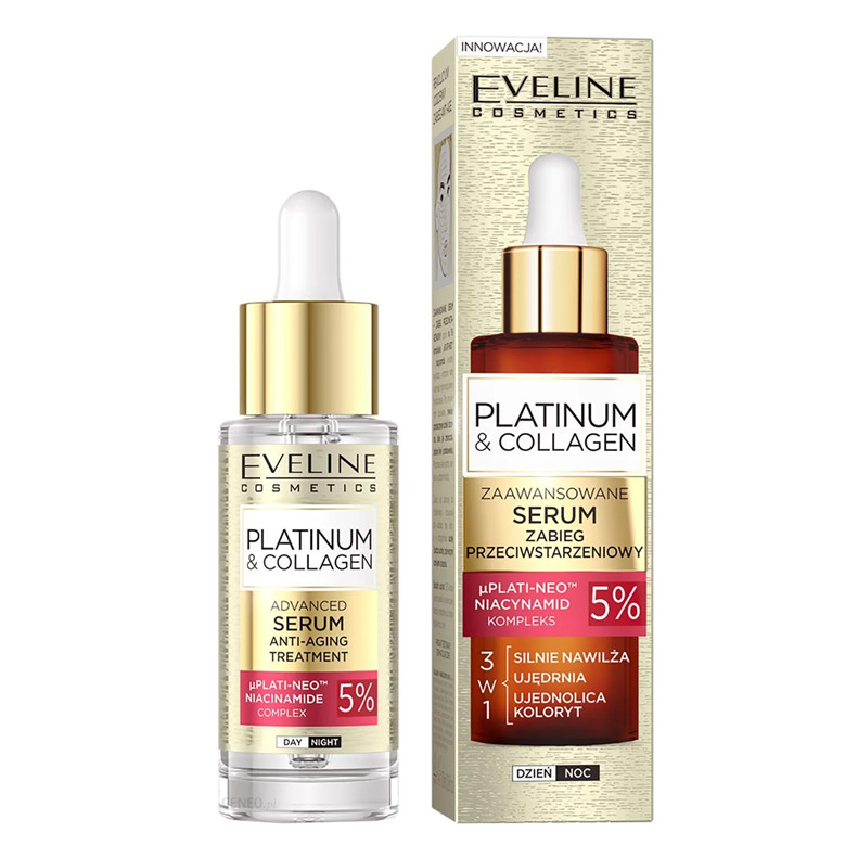 Serum Tratament anti-imbatranire Eveline Cosmetics Platinum&Collagen Advanced Face, 30 ml