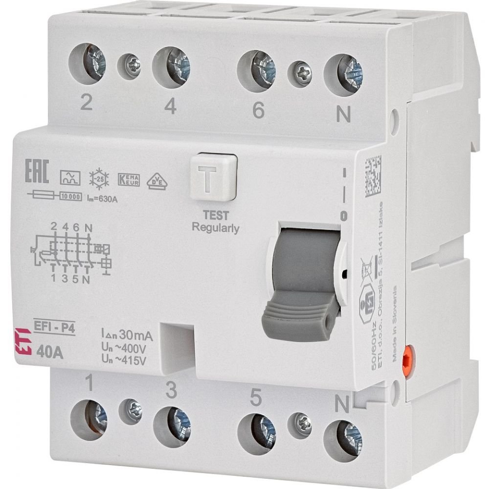 Intrerupator RCCB 3P+N 40A/30mA tip A Eti 002061512, trifazat