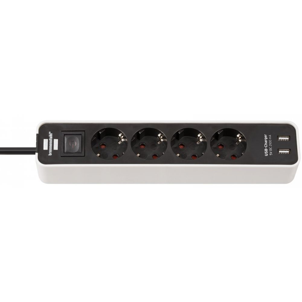 Prelungitor Brennenstuhl Ecolor 4 prize, 2xUSB, 1.5m negru/alb 1153240026