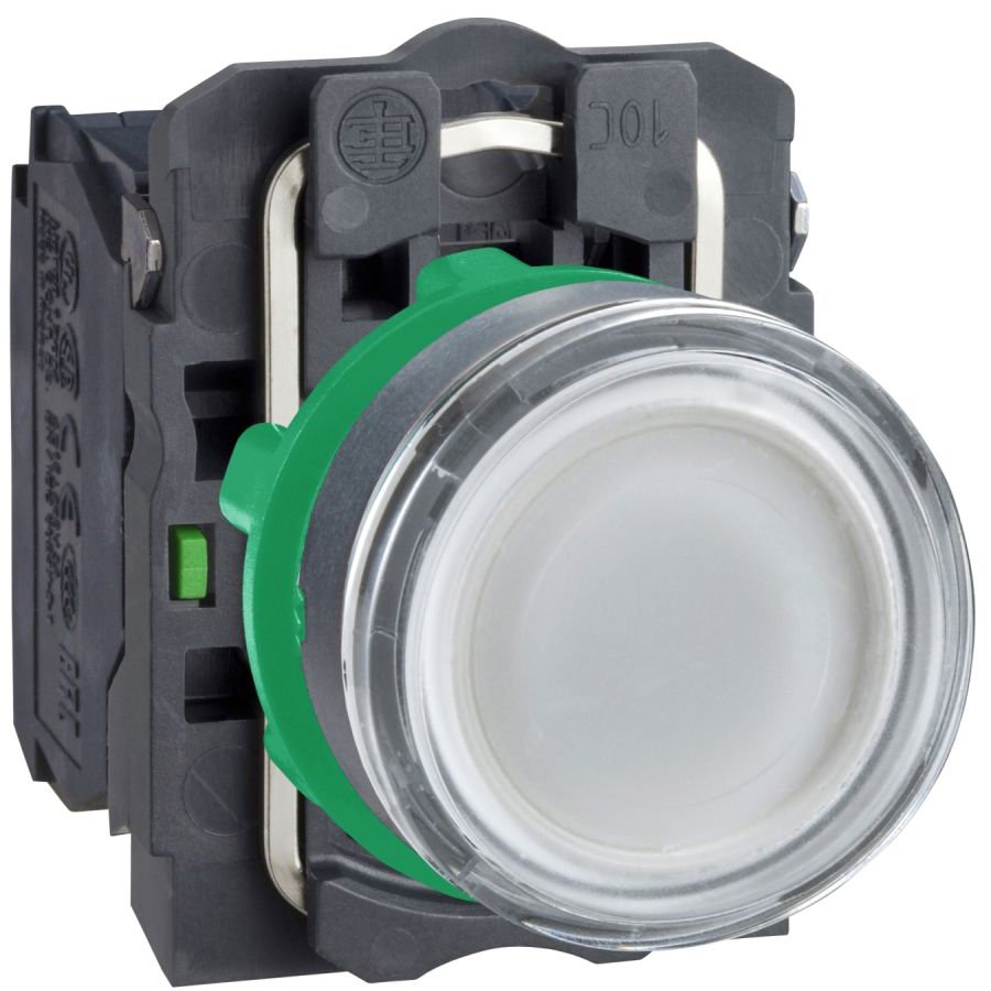 Buton iluminat alb 22, incastrat, revenire cu arc, 24V, 1No+1Nc Schneider XB5AW31B5