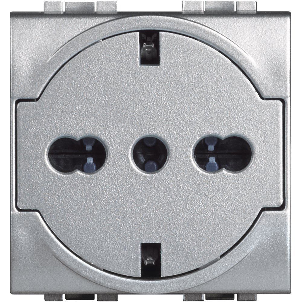 Priza plata 2M 2P+T, 10/16A Bticino Living Light NT4140/16F, argintiu