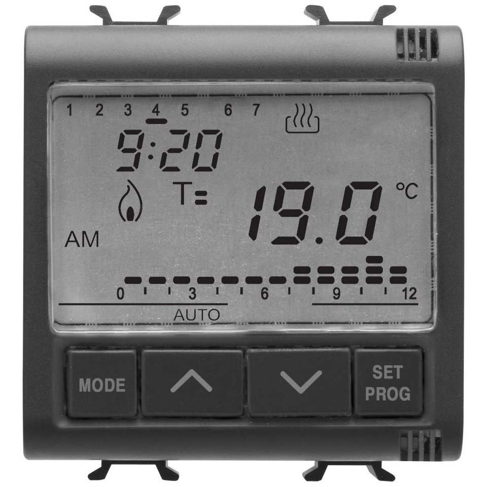 Cronotermostat 2M 230V Gewiss Chorus GW12703, negru satin